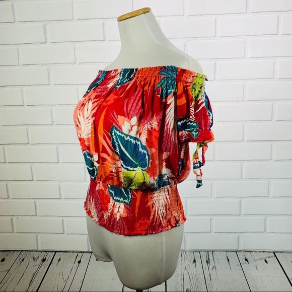 Express Tops - Express Pink Floral Off the Shoulder Blouse - Medium